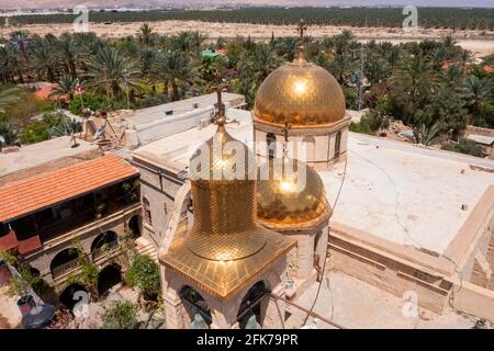 Heiliger Monastery von Sankt Gerasimos des Jordans, westlich des Flusses Jordan, Luftansicht. Stockfoto