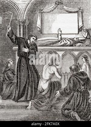 Buße Heinrichs II. Am Grab von Thomas Becket, Canterbury, 12. Juli 1174. Henry II, 1133 – 1189, aka Henry Curtantle, Henry FitzEmpress oder Henry Plantagenet. König von England. Aus der Geschichte des Fortschritts in Großbritannien, veröffentlicht 1866. Stockfoto