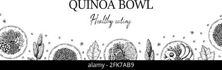 Handgezeichnetes Quinoa-Schale horizontales Design. Vektorgrafik im Skizzenstil. Stock Vektor