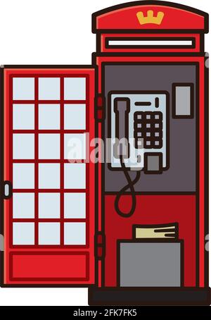 Geöffnet roten vintage London Telefonbox isoliert Vektor-Illustration für Push Button Phone Day am 18. November. Telekommunikations- und Reisesymbol. Stock Vektor