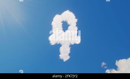 3d-Darstellung von weißen, flauschigen Wolken in Form eines Symbols Von ankh am blauen Himmel mit Sonnenstrahlen Stockfoto