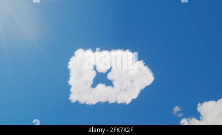 3d-Darstellung von weißen, flauschigen Wolken in Form eines Symbols Von Rücktaste mit Kreuz auf blauem Himmel mit Sonne Strahlen Stockfoto