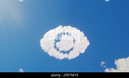 3d-Darstellung von weißen, flauschigen Wolken in Form eines Symbols Von offenem Auge auf blauem Himmel mit Sonnenstrahlen Stockfoto