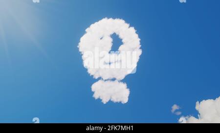 3d-Darstellung von weißen, flauschigen Wolken in Form eines Symbols Von Birne mit Euro-Symbol innen auf blauem Himmel mit Sonnenstrahlen Stockfoto