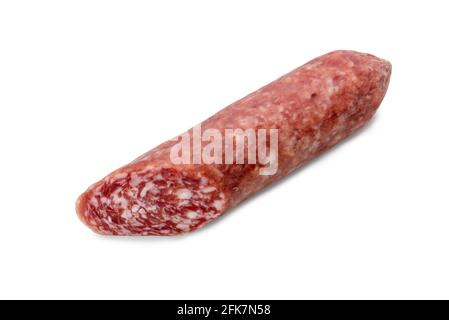 Italienische Landsalami, ganze Wurst isoliert auf weiß geschnitten, Kopierraum Stockfoto