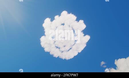 3d-Darstellung von weißen, flauschigen Wolken in Form eines Symbols Von Drachenfrucht am blauen Himmel mit Sonnenstrahlen Stockfoto