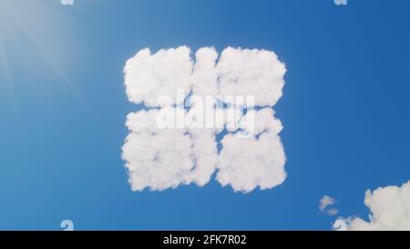 3d-Darstellung von weißen, flauschigen Wolken in Form eines Symbols Von England Flagge auf blauem Himmel mit Sonnenstrahlen Stockfoto