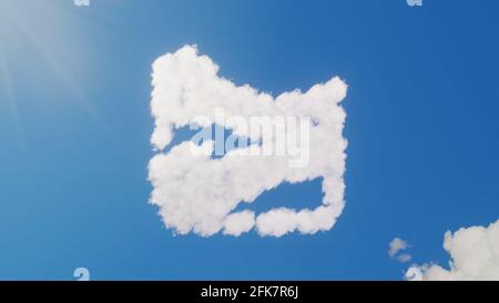 3d-Darstellung von weißen, flauschigen Wolken in Form eines Symbols Von der großen Mauer von china auf blauem Himmel mit Sonne Strahlen Stockfoto
