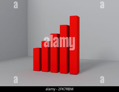 Business-Diagramm auf grauem Hintergrund. Nach oben wachsende Säulen. Der Weg zum Erfolg, Streben nach Erfolg. Zielerreichung und Leadershi Stockfoto