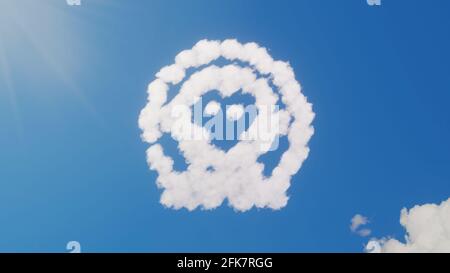 3d-Darstellung von weißen, flauschigen Wolken in Form eines Symbols Von Affen Astronaut Tier auf blauem Himmel mit Sonnenstrahlen Stockfoto