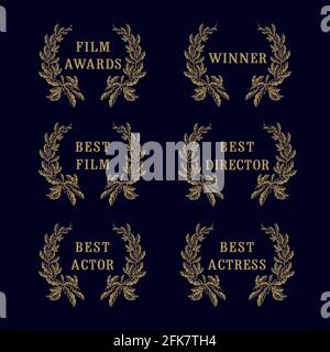 Set von Auszeichnungen Grüße, Palmen Rahmen Logo. Luxuriöse Premium isoliert feiert gratulierende Kunst Zweige, runde Vorlage, dunkel, schwarz hintergr Stock Vektor