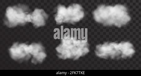Set von Vektor-realistischen Cumulus-Wolken isoliert auf lichtdurchlässigem Hintergrund. Transparente Tageswolken. Stock Vektor