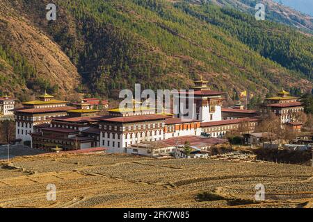 Parlamentsgebäude, Palast und heiliges Dzong in Thimphu, Bhutan Stockfoto