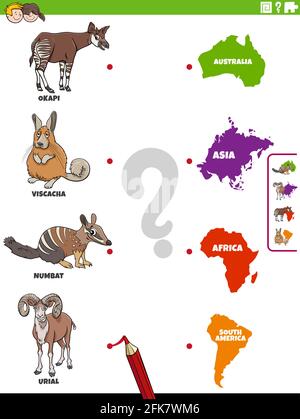 Cartoon Illustration von pädagogischen Puzzle-Spiel für Kinder mit Lustige  wilde Tierfiguren Stock-Vektorgrafik - Alamy