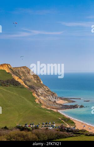 Seatown Beach mit dem Ridge Cliff Land Fall an der Jurassic Coast, Dorset, England Stockfoto