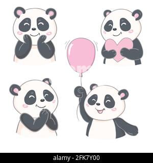 Niedlich Panda Charakter Vektor-Design, Grußkarte, Einladung, Grußkarte, Poster, Mit niedlichen, handgezeichneten Cartoon Stock Vektor