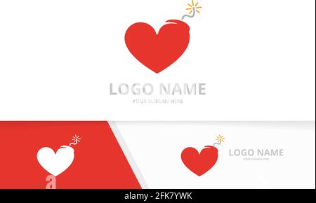 Kombination aus Vektor-Herz und Bombe-Logo. Design-Vorlage für die Detonation des Logos. Stock Vektor