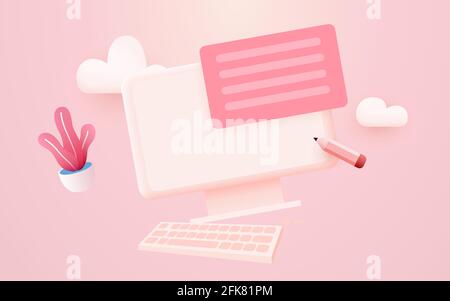 Arbeitsplatzkonzept. Bürotisch. Design für CO-Arbeiten. Desktop-Computer. Vektorgrafik Stock Vektor