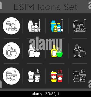 Abholung und Lieferung Option dunkel Thema Symbole gesetzt Stock Vektor