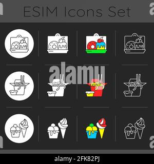 Abholung und Lieferung Option dunkel Thema Symbole gesetzt Stock Vektor