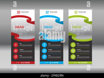 Business Roll-Up. Design Der Standee. Bannervorlage. Präsentation und Broschüre Flyer. Stock Vektor
