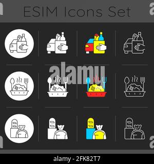 Abholung und Lieferung Option dunkel Thema Symbole gesetzt Stock Vektor