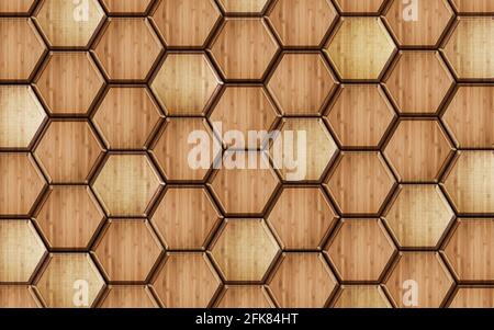 3d Holz Hexagon Muster Illustration Tapete. Für Wandbild Wandbild Stockfoto