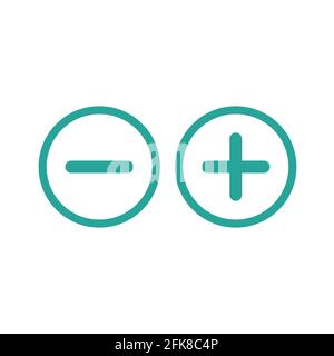 Plus- und Minus-Kreis flache Vektorsymbole isoliert auf Weiß. Piktogramm hinzufügen oder hinzufügen. Gut für Web- und Mobile-Design. Stock Vektor