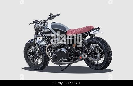 Classic Scrambler Motorrad vintage Custom. Realistische Retro Motorrad Vektor Illustration mit vielen Details. Stockfoto