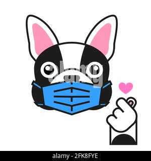 Französische Bulldogge liebt k Pop in medizinische Maske Stock Vektor