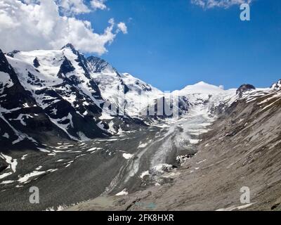 Die Pasterze ist der längste Gletscher Österreichs und der Ostalpen, die Großglockner Hochalpenstraße (Großglockner-Hochalpenstraße). Stockfoto