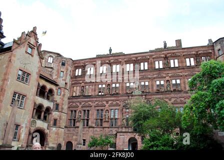 Heidelberger Schloss Heidelberg, Deutschland auf dem Königstuhl. Die Burgruine, Renaissance-Strukturen, Kurfürst der Pfalz. Stockfoto