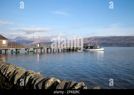 Der Pier von Luss am Loch Lomond, Argyll, Schottland Stockfoto