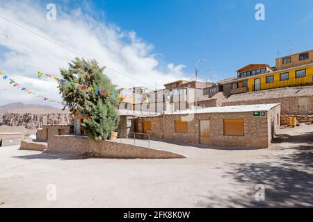 Blick auf Ayquina, ein kleines Dorf mitten in der Atacama Wüste im Norden Chiles. Stockfoto