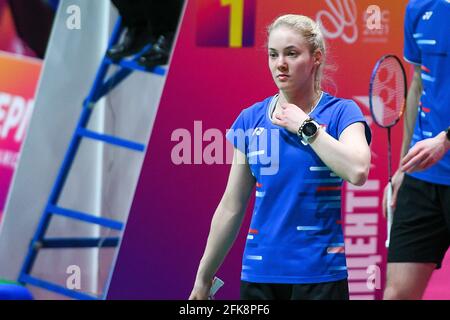 29-04-2021: Badminton: Europäisches Kampioenschap: Kiew KIEW, UKRAINE - 29. APRIL: Magda Swierczynska aus Polen während des 3. Tages der Badminton-Europameisterschaft 2021 im Sportpalast am 29. April 2021 in Kiew, Ukraine (Foto: Sergey Katasch/Orange Picles) Stockfoto