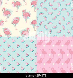 Set von Vektor-Hintergrundbildern Satz von nahtlosen Mustern mit Bildern Von Flamingos Stock Vektor