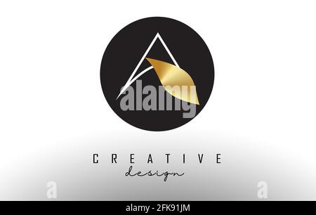 Skizzieren Sie elegantes und modernes A Letter Logo Design mit kreativen Linien in schwarz-goldener Farbe Vektor-Illustration. Kreative Ikone mit Buchstabe A. Stock Vektor