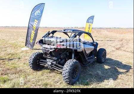 Samara, Russland - 23. September 2018: ATV BRP Can-am Maverick X3 Turbo während der Präsentation auf der öffentlichen Show Stockfoto