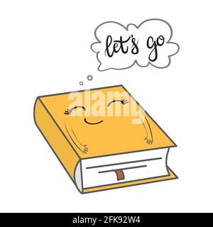 Niedliche Buchillustration. Niedliche Cartoon-Buch-Figur erzählt Kindern Märchen. Im Hintergrund isoliertes Symbol für Vektorgrafiken. Stock Vektor