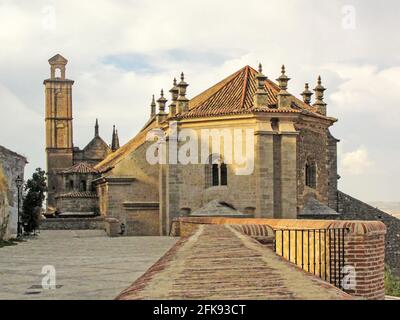 Detail eines Teils der Fassade der Königlichen Stiftskirche Santa Maria la Mayor in Antequera, Malaga, Andalusien, Spanien Stockfoto