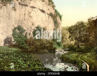 Chee Dale und der Fluss Wye in der Nähe von Buxton, Derbyshire, um 1890-1900 Stockfoto