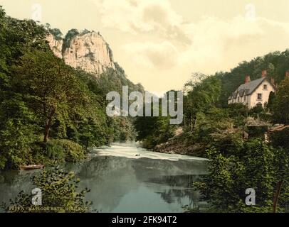 Matlock Bath, der River Derwent und High Tor in Derbyshire um 1890-1900 Stockfoto