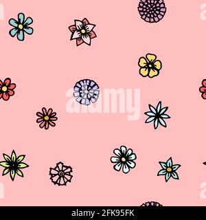 Blumen. Nahtlose Illustration. Cartoon-Stil Skizze der Wiese. Hand skizzieren Zeichnung Pflanzen. vektor Stock Vektor