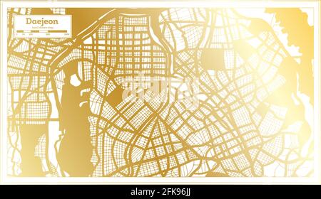 Daejeon Südkorea Stadtplan im Retro-Stil in goldenen Farben. Übersichtskarte. Vektorgrafik. Stock Vektor