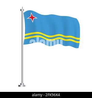 Aruba Flagge. Isolierte Wellenfahne des Aruba Landes. Vektorgrafik. Unabhängigkeitstag. Stock Vektor