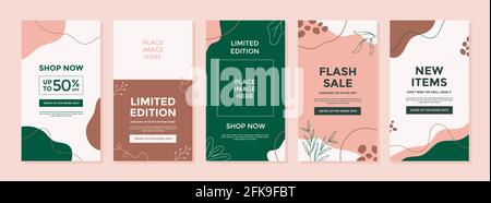 Trendige abstrakte Vorlage für die Förderung Verkauf mit floralen Natur Konzept. Kann für Beiträge in sozialen Medien, Cover, Broschüren, Banner-Design, Web oder in verwendet werden Stock Vektor