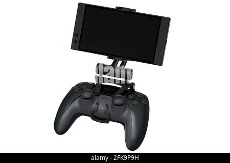 Realistischer Joystick zum Spielen von Spielen auf einem Mobiltelefon Weißer Hintergrund Stockfoto