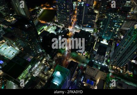Brickell Miami Nacht Luftbild Stockfoto