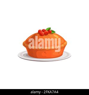 Torte mit Cranberry-Vektor-Symbol isoliert auf weißem Hintergrund. Gebackene Kuchen Cartoon-Element für Design. Traditionelle Bäckerei zum Erntedankfest Stock Vektor