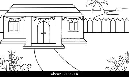 Hintergrund Haus in der Nähe von Meer und Pflanze mit schönen nature.Outdoor sind eine weitere Pflanze. Mit ramadan Ornament muslim.Hintergrund muslimische Illustration V Stock Vektor